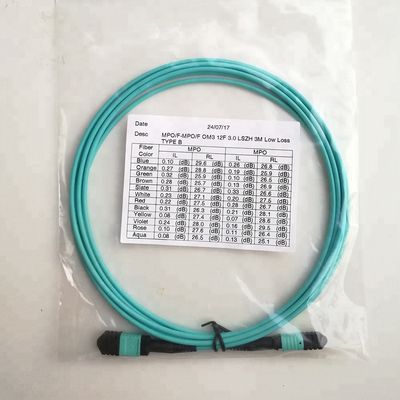 MPO(f) to MPO(f) 12f LSZH 3.0m low loss Fiber Optic Patch Cord Mpo MTP Patch Cord